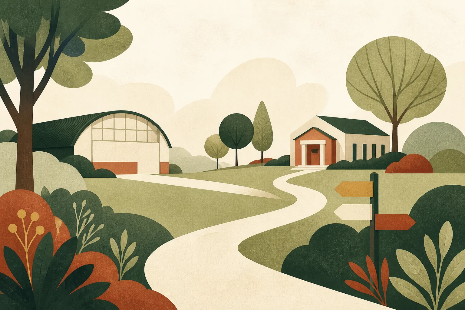 Illustration af stier, natur og lokale tilbud; ikke et kort